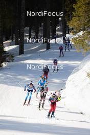 21.02.2021, Pokljuka, Slovenia (SLO): Selina Gasparin (SUI), Lisa Theresa Hauser (AUT), Marte Olsbu Roeiseland (NOR), (l-r) - IBU World Championships Biathlon, mass women, Pokljuka (SLO). www.nordicfocus.com. © Manzoni/NordicFocus. Every downloaded picture is fee-liable.