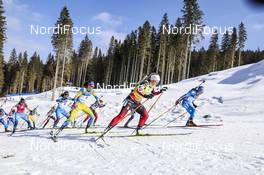 21.02.2021, Pokljuka, Slovenia (SLO): Tiril Eckhoff (NOR), Dorothea Wierer (ITA), Hanna Oeberg (SWE), Justine Braisaz-Bouchet (FRA), Julia Simon (FRA), (l-r) - IBU World Championships Biathlon, mass women, Pokljuka (SLO). www.nordicfocus.com. © Manzoni/NordicFocus. Every downloaded picture is fee-liable.