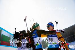 21.02.2021, Pokljuka, Slovenia (SLO): Lisa Theresa Hauser (AUT), Franziska Preuss (GER), (l-r) - IBU World Championships Biathlon, mass women, Pokljuka (SLO). www.nordicfocus.com. © Manzoni/NordicFocus. Every downloaded picture is fee-liable.