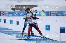 10.02.2021, Pokljuka, Slovenia (SLO): Anais Chevalier-Bouchet (FRA), Tiril Eckhoff (NOR), (l-r) - IBU World Championships Biathlon, relay mixed, Pokljuka (SLO). www.nordicfocus.com. © Manzoni/NordicFocus. Every downloaded picture is fee-liable.