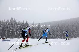 10.02.2021, Pokljuka, Slovenia (SLO): Johannes Thingnes Boe (NOR), Quentin Fillon Maillet (FRA), Sergey Bocharnikov (BLR), (l-r) - IBU World Championships Biathlon, relay mixed, Pokljuka (SLO). www.nordicfocus.com. © Manzoni/NordicFocus. Every downloaded picture is fee-liable.