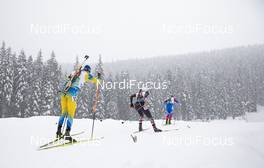 10.02.2021, Pokljuka, Slovenia (SLO): Martin Ponsiluoma (SWE), Simon Eder (AUT), (l-r) - IBU World Championships Biathlon, relay mixed, Pokljuka (SLO). www.nordicfocus.com. © Manzoni/NordicFocus. Every downloaded picture is fee-liable.