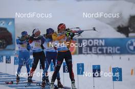 10.02.2021, Pokljuka, Slovenia (SLO): Dorothea Wierer (ITA), Nadia Moser (CAN), Selina Gasparin (SUI), Denise Herrmann (GER), (l-r) - IBU World Championships Biathlon, relay mixed, Pokljuka (SLO). www.nordicfocus.com. © Manzoni/NordicFocus. Every downloaded picture is fee-liable.