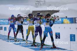 10.02.2021, Pokljuka, Slovenia (SLO): Svetlana Mironova (RBU), Anna Maka (POL), Linn Persson (SWE), Yuliia Dzhima (UKR), Anais Chevalier-Bouchet (FRA), (l-r) - IBU World Championships Biathlon, relay mixed, Pokljuka (SLO). www.nordicfocus.com. © Manzoni/NordicFocus. Every downloaded picture is fee-liable.