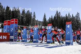 14.02.2021, Pokljuka, Slovenia (SLO): Johannes Thingnes Boe (NOR), Quentin Fillon Maillet (FRA), Sturla Holm Laegreid (NOR), Johannes Dale (NOR), (l-r) - IBU World Championships Biathlon, pursuit men, Pokljuka (SLO). www.nordicfocus.com. © Manzoni/NordicFocus. Every downloaded picture is fee-liable.