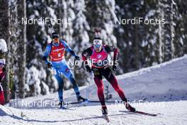 14.02.2021, Pokljuka, Slovenia (SLO): Sturla Holm Laegreid (NOR), Simon Desthieux (FRA), (l-r) - IBU World Championships Biathlon, pursuit men, Pokljuka (SLO). www.nordicfocus.com. © Thibaut/NordicFocus. Every downloaded picture is fee-liable.