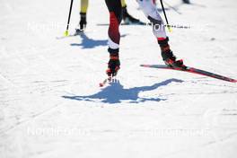 14.02.2021, Pokljuka, Slovenia (SLO): Event Feature: shadow of an athlete in the bright snow - IBU World Championships Biathlon, pursuit men, Pokljuka (SLO). www.nordicfocus.com. © Manzoni/NordicFocus. Every downloaded picture is fee-liable.