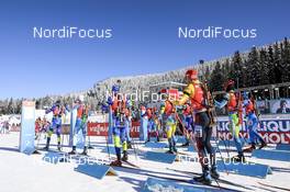 14.02.2021, Pokljuka, Slovenia (SLO): Dominik Windisch (ITA), Arnd Peiffer (GER), Sergey Bocharnikov (BLR), (l-r) - IBU World Championships Biathlon, pursuit men, Pokljuka (SLO). www.nordicfocus.com. © Manzoni/NordicFocus. Every downloaded picture is fee-liable.