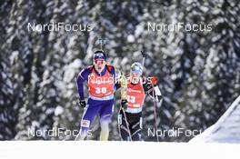 14.02.2021, Pokljuka, Slovenia (SLO): Bogdan Tsymbal (UKR), Rene Zahkna (EST), (l-r) - IBU World Championships Biathlon, pursuit men, Pokljuka (SLO). www.nordicfocus.com. © Manzoni/NordicFocus. Every downloaded picture is fee-liable.