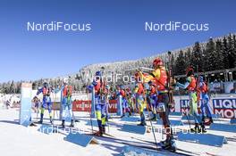 14.02.2021, Pokljuka, Slovenia (SLO): Arnd Peiffer (GER), Sergey Bocharnikov (BLR), Tero Seppala (FIN), (l-r) - IBU World Championships Biathlon, pursuit men, Pokljuka (SLO). www.nordicfocus.com. © Manzoni/NordicFocus. Every downloaded picture is fee-liable.