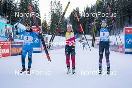 14.02.2021, Pokljuka, Slovenia (SLO): Hanna Sola (BLR), Tiril Eckhoff (NOR), Lisa Theresa Hauser (AUT), (l-r)  - IBU World Championships Biathlon, pursuit women, Pokljuka (SLO). www.nordicfocus.com. © Thibaut/NordicFocus. Every downloaded picture is fee-liable.