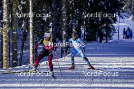 14.02.2021, Pokljuka, Slovenia (SLO): Tiril Eckhoff (NOR), Anais Chevalier-Bouchet (FRA), (l-r) - IBU World Championships Biathlon, pursuit women, Pokljuka (SLO). www.nordicfocus.com. © Thibaut/NordicFocus. Every downloaded picture is fee-liable.