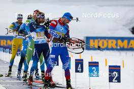20.02.2021, Pokljuka, Slovenia (SLO): Simon Desthieux (FRA), Jeremy Finello (SUI), Alexander Loginov (RBU), (l-r) - IBU World Championships Biathlon, relay men, Pokljuka (SLO). www.nordicfocus.com. © Manzoni/NordicFocus. Every downloaded picture is fee-liable.