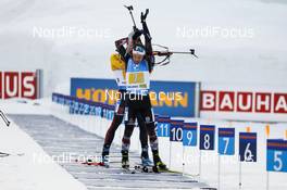 20.02.2021, Pokljuka, Slovenia (SLO): Felix Leitner (AUT), Arnd Peiffer (GER), (l-r) - IBU World Championships Biathlon, relay men, Pokljuka (SLO). www.nordicfocus.com. © Manzoni/NordicFocus. Every downloaded picture is fee-liable.