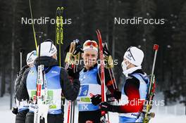 20.02.2021, Pokljuka, Slovenia (SLO): Vetle Sjaastad Christiansen (NOR), Johannes Thingnes Boe (NOR), Tarjei Boe (NOR), Sturla Holm Laegreid (NOR), (l-r) - IBU World Championships Biathlon, relay men, Pokljuka (SLO). www.nordicfocus.com. © Manzoni/NordicFocus. Every downloaded picture is fee-liable.