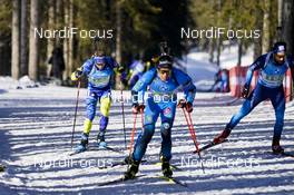 20.02.2021, Pokljuka, Slovenia (SLO): Anton Smolski (BLR), Quentin Fillon Maillet (FRA), Benjamin Weger (SUI), (l-r) - IBU World Championships Biathlon, relay men, Pokljuka (SLO). www.nordicfocus.com. © Thibaut/NordicFocus. Every downloaded picture is fee-liable.