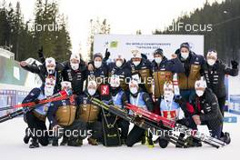 20.02.2021, Pokljuka, Slovenia (SLO): Sturla Holm Laegreid (NOR), Tarjei Boe (NOR), Johannes Thingnes Boe (NOR), Vetle Sjaastad Christiansen (NOR), (l-r) - IBU World Championships Biathlon, relay men, Pokljuka (SLO). www.nordicfocus.com. © Thibaut/NordicFocus. Every downloaded picture is fee-liable.