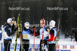 20.02.2021, Pokljuka, Slovenia (SLO): Vetle Sjaastad Christiansen (NOR), Johannes Thingnes Boe (NOR), Tarjei Boe (NOR), Sturla Holm Laegreid (NOR), (l-r) - IBU World Championships Biathlon, relay men, Pokljuka (SLO). www.nordicfocus.com. © Manzoni/NordicFocus. Every downloaded picture is fee-liable.