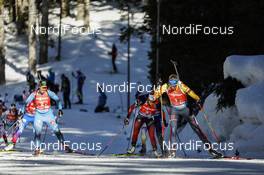 20.02.2021, Pokljuka, Slovenia (SLO): Vanessa Hinz (GER), Anais Bescond (FRA), Ingrid Landmark Tandrevold (NOR), (l-r) - IBU World Championships Biathlon, relay women, Pokljuka (SLO). www.nordicfocus.com. © Manzoni/NordicFocus. Every downloaded picture is fee-liable.