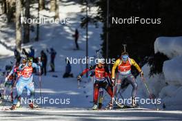 20.02.2021, Pokljuka, Slovenia (SLO): Vanessa Hinz (GER), Anais Bescond (FRA), Ingrid Landmark Tandrevold (NOR), (l-r) - IBU World Championships Biathlon, relay women, Pokljuka (SLO). www.nordicfocus.com. © Manzoni/NordicFocus. Every downloaded picture is fee-liable.