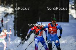 20.02.2021, Pokljuka, Slovenia (SLO): Anais Bescond (FRA), Evgeniya Pavlova (RBU), (l-r) - IBU World Championships Biathlon, relay women, Pokljuka (SLO). www.nordicfocus.com. © Manzoni/NordicFocus. Every downloaded picture is fee-liable.