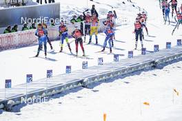 20.02.2021, Pokljuka, Slovenia (SLO): Anais Bescond (FRA), Vanessa Hinz (GER), Ingrid Landmark Tandrevold (NOR), Iryna Kryuko (BLR), Dunja Zdouc (AUT), Johanna Skottheim (SWE), Lisa Vittozzi (ITA), Susan Dunklee (USA), (l-r)   - IBU World Championships Biathlon, relay women, Pokljuka (SLO). www.nordicfocus.com. © Thibaut/NordicFocus. Every downloaded picture is fee-liable.