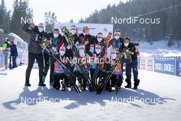 20.02.2021, Pokljuka, Slovenia (SLO): Marte Olsbu Roeiseland (NOR), Ida Lien (NOR), Tiril Eckhoff (NOR), Ingrid Landmark Tandrevold (NOR), (l-r) - IBU World Championships Biathlon, relay women, Pokljuka (SLO). www.nordicfocus.com. © Thibaut/NordicFocus. Every downloaded picture is fee-liable.