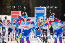 18.02.2021, Pokljuka, Slovenia (SLO): Eduard Latypov (RBU), Evgeniya Pavlova (RBU), (l-r) - IBU World Championships Biathlon, single mixed relay, Pokljuka (SLO). www.nordicfocus.com. © Manzoni/NordicFocus. Every downloaded picture is fee-liable.