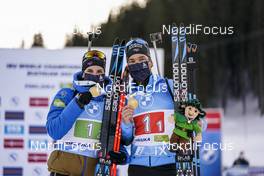 18.02.2021, Pokljuka, Slovenia (SLO): Julia Simon (FRA), Antonin Guigonnat (FRA), (l-r) - IBU World Championships Biathlon, single mixed relay, Pokljuka (SLO). www.nordicfocus.com. © Thibaut/NordicFocus. Every downloaded picture is fee-liable.
