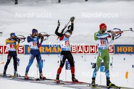 18.02.2021, Pokljuka, Slovenia (SLO): Erik Lesser (GER), Benjamin Weger (SUI), Christian Gow (CAN), Jakov Fak (SLO), (l-r) - IBU World Championships Biathlon, single mixed relay, Pokljuka (SLO). www.nordicfocus.com. © Manzoni/NordicFocus. Every downloaded picture is fee-liable.