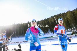 18.02.2021, Pokljuka, Slovenia (SLO): Eduard Latypov (RBU), Evgeniya Pavlova (RBU), (l-r) - IBU World Championships Biathlon, single mixed relay, Pokljuka (SLO). www.nordicfocus.com. © Manzoni/NordicFocus. Every downloaded picture is fee-liable.