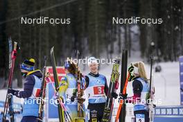 18.02.2021, Pokljuka, Slovenia (SLO): Sebastian Samuelsson (SWE), Johannes Thingnes Boe (NOR), Tiril Eckhoff (NOR), Hanna Oeberg (SWE), (l-r) - IBU World Championships Biathlon, single mixed relay, Pokljuka (SLO). www.nordicfocus.com. © Thibaut/NordicFocus. Every downloaded picture is fee-liable.