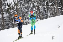 12.02.2021, Pokljuka, Slovenia (SLO): Andrejs Rastorgujevs (LAT), Rok Trsan (SLO), (l-r) - IBU World Championships Biathlon, sprint men, Pokljuka (SLO). www.nordicfocus.com. © Manzoni/NordicFocus. Every downloaded picture is fee-liable.