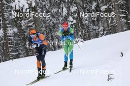 12.02.2021, Pokljuka, Slovenia (SLO): Andrejs Rastorgujevs (LAT), Jakov Fak (SLO), (l-r) - IBU World Championships Biathlon, sprint men, Pokljuka (SLO). www.nordicfocus.com. © Manzoni/NordicFocus. Every downloaded picture is fee-liable.