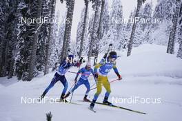 12.02.2021, Pokljuka, Slovenia (SLO): Niklas Hartweg (SUI), Tuomas Harjula (FIN), Peppe Femling (SWE), (l-r) - IBU World Championships Biathlon, sprint men, Pokljuka (SLO). www.nordicfocus.com. © Thibaut/NordicFocus. Every downloaded picture is fee-liable.
