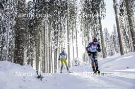 13.02.2021, Pokljuka, Slovenia (SLO): Hanna Oeberg (SWE), Galina Vishnevskaya-Sheporenko (KAZ), (l-r) - IBU World Championships Biathlon, sprint women, Pokljuka (SLO). www.nordicfocus.com. © Manzoni/NordicFocus. Every downloaded picture is fee-liable.