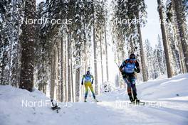 13.02.2021, Pokljuka, Slovenia (SLO): Hanna Oeberg (SWE), Galina Vishnevskaya-Sheporenko (KAZ), (l-r) - IBU World Championships Biathlon, sprint women, Pokljuka (SLO). www.nordicfocus.com. © Manzoni/NordicFocus. Every downloaded picture is fee-liable.