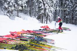 11.02.2021, Pokljuka, Slovenia (SLO): Event Feature: Norwegian technician tests different ski brands - IBU World Championships Biathlon, training, Pokljuka (SLO). www.nordicfocus.com. © Manzoni/NordicFocus. Every downloaded picture is fee-liable.