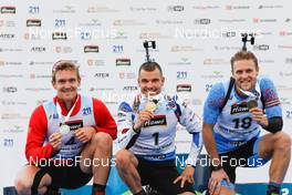 29.08.2021, Nove Mesto na Morave, Czech Republic (CZE): (l-r), Florent Claude (BEL), Michal Krcmar (CZE), Yaroslav Kostyukov (RBU) - IBU Summer Biathlon World Championships, Pursuit Men, Nove Mesto na Morave (CZE). www.nordicfocus.com. © Manzoni/NordicFocus. Every downloaded picture is fee-liable.