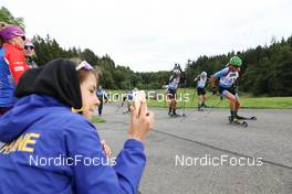 29.08.2021, Nove Mesto na Morave, Czech Republic (CZE): (l-r), Alexandr Mukhin (KAZ), Thierry Langer (BEL), Denys Nasyko (UKR) - IBU Summer Biathlon World Championships, Pursuit Men, Nove Mesto na Morave (CZE). www.nordicfocus.com. © Manzoni/NordicFocus. Every downloaded picture is fee-liable.