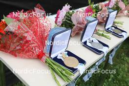 29.08.2021, Nove Mesto na Morave, Czech Republic (CZE): medals Event Feature: - IBU Summer Biathlon World Championships, Pursuit Women, Nove Mesto na Morave (CZE). www.nordicfocus.com. © Manzoni/NordicFocus. Every downloaded picture is fee-liable.
