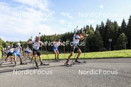 26.08.2021, Nove Mesto na Morave, Czech Republic (CZE): Jonas Marecek (CZE), Vitezslav Hornig (CZE), George Marian Coltea (ROU), Kristo Siimer (EST), Josef Kabrda (CZE), Stepan Kinash (UKR), (l-r) - IBU Summer Biathlon World Championships, Super Sprint Junior Men, Nove Mesto na Morave (CZE). www.nordicfocus.com. © Manzoni/NordicFocus. Every downloaded picture is fee-liable.