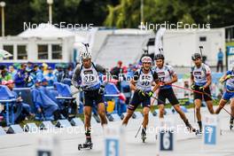 27.08.2021, Nove Mesto na Morave, Czech Republic (CZE): Denys Nasyko (UKR), Michal Sima (SVK), Michal Krcmar (CZE), (l-r) - IBU Summer Biathlon World Championships, Super Sprint Men, Nove Mesto na Morave (CZE). www.nordicfocus.com. © Manzoni/NordicFocus. Every downloaded picture is fee-liable.