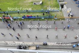 27.08.2021, Nove Mesto na Morave, Czech Republic (CZE): Aerial view of the start of the race (l-r) - IBU Summer Biathlon World Championships, Super Sprint Women, Nove Mesto na Morave (CZE). www.nordicfocus.com. © Manzoni/NordicFocus. Every downloaded picture is fee-liable.