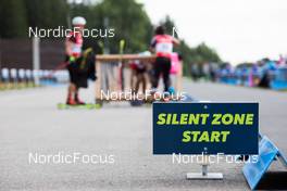 25.08.2021, Nove Mesto na Morave, Czech Republic (CZE): Event Feature: track sign showing Silent Zone Start - IBU Summer Biathlon World Championships, training, Nove Mesto na Morave (CZE). www.nordicfocus.com. © Manzoni/NordicFocus. Every downloaded picture is fee-liable.