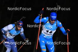 27.11.2021, Oestersund, Sweden, (SWE): Tuomas Harjula (FIN), Lukas Hofer (ITA), (l-r) - IBU World Cup Biathlon, individual men, Oestersund (SWE). www.nordicfocus.com. © Manzoni/NordicFocus. Every downloaded picture is fee-liable.