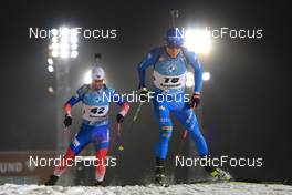 27.11.2021, Oestersund, Sweden, (SWE): Alexander Loginov (RUS), Lukas Hofer (ITA), (l-r) - IBU World Cup Biathlon, individual men, Oestersund (SWE). www.nordicfocus.com. © Manzoni/NordicFocus. Every downloaded picture is fee-liable.