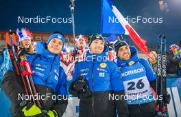 28.11.2021, Oestersund, Sweden, (SWE): Emilien Jacquelin (FRA), Fabien Claude (FRA), Simon Desthieux (FRA), (l-r) - IBU World Cup Biathlon, sprint men, Oestersund (SWE). www.nordicfocus.com. © Manzoni/NordicFocus. Every downloaded picture is fee-liable.