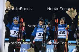 28.11.2021, Oestersund, Sweden, (SWE): Emilien Jacquelin (FRA), Simon Desthieux (FRA), Fabien Claude (FRA), (l-r) - IBU World Cup Biathlon, sprint men, Oestersund (SWE). www.nordicfocus.com. © Manzoni/NordicFocus. Every downloaded picture is fee-liable.