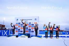 28.11.2021, Oestersund, Sweden, (SWE): Anais Chevalier-Bouchet (FRA), Hanna Oeberg (SWE), Marte Olsbu Roeiseland (NOR), Dzinara Alimbekava (BLR), Hanna Sola (BLR), Justine Braisaz-Bouchet (FRA), (l-r) - IBU World Cup Biathlon, sprint women, Oestersund (SWE). www.nordicfocus.com. © Manzoni/NordicFocus. Every downloaded picture is fee-liable.